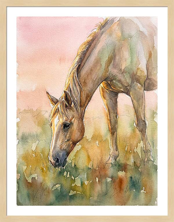 Golden Horse Grazing At Dusk