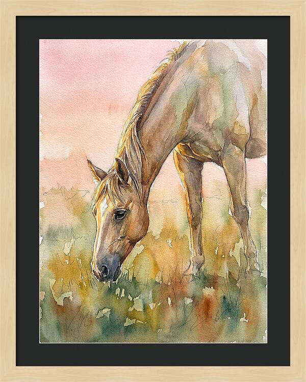 Golden Horse Grazing At Dusk