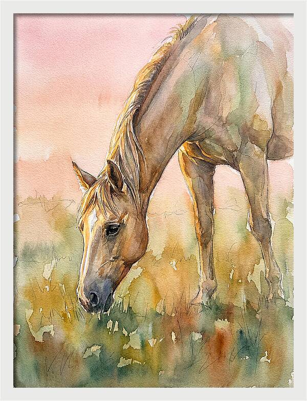 Golden Horse Grazing At Dusk