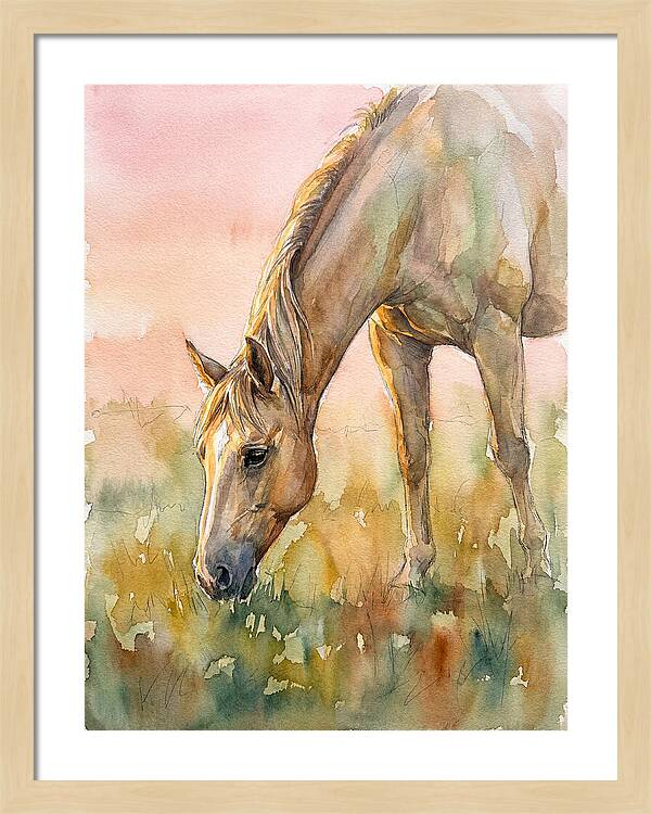 Golden Horse Grazing At Dusk