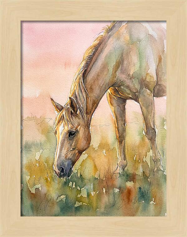Golden Horse Grazing At Dusk