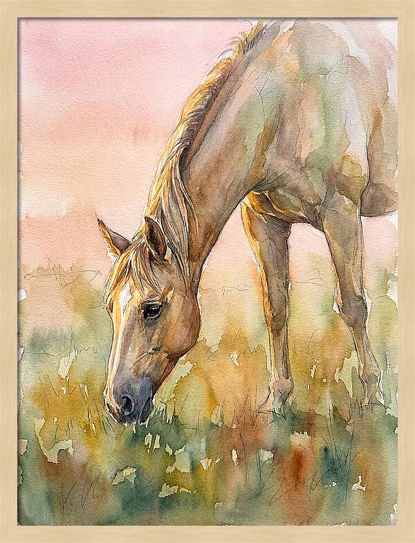 Golden Horse Grazing At Dusk