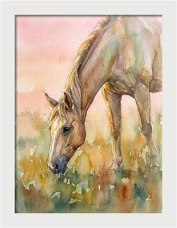 Golden Horse Grazing At Dusk