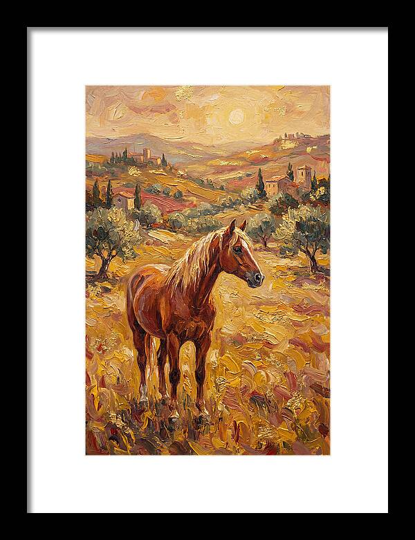 Golden Horse In Mediterranean Landscape