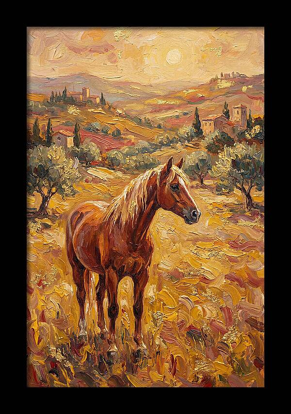 Golden Horse In Mediterranean Landscape