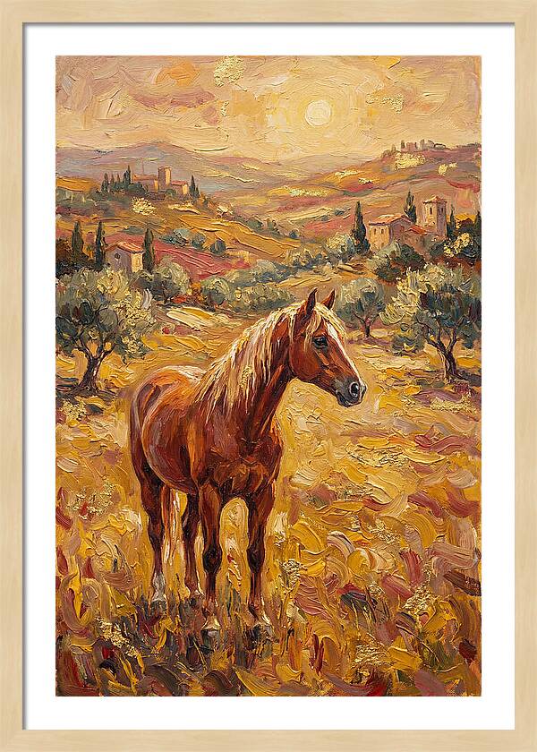 Golden Horse In Mediterranean Landscape