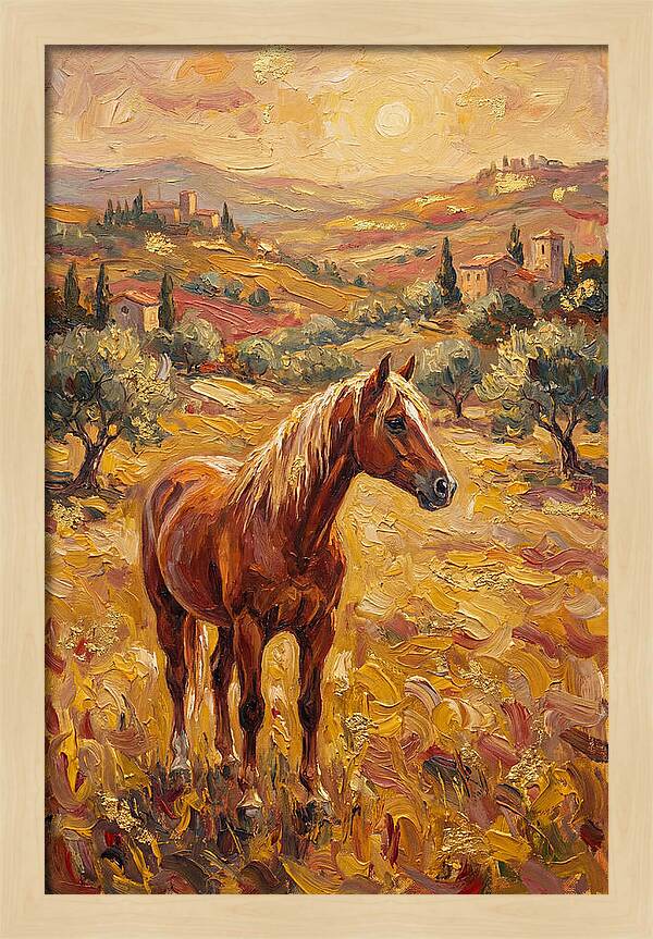Golden Horse In Mediterranean Landscape