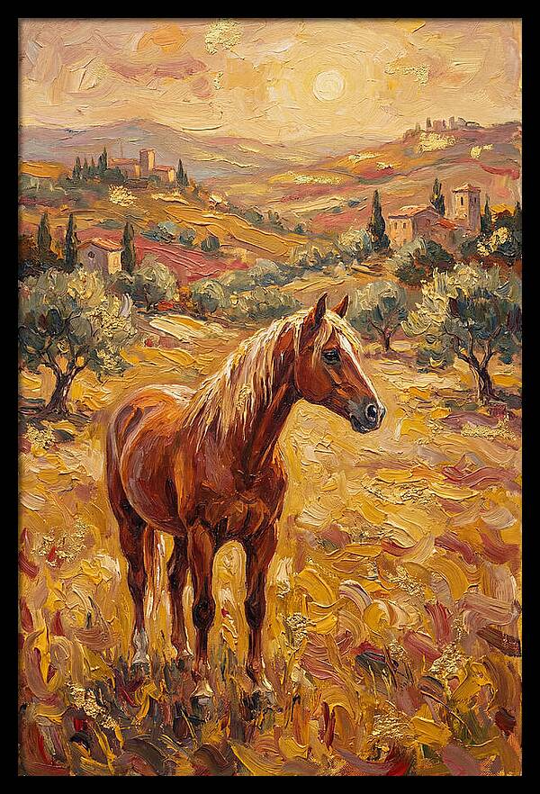 Golden Horse In Mediterranean Landscape