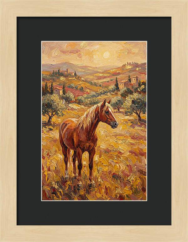 Golden Horse In Mediterranean Landscape