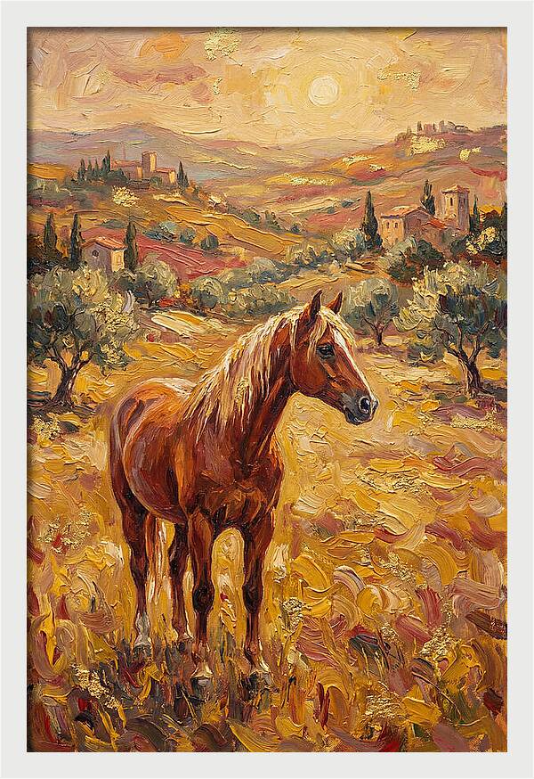 Golden Horse In Mediterranean Landscape