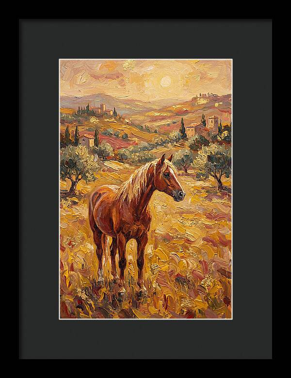 Golden Horse In Mediterranean Landscape