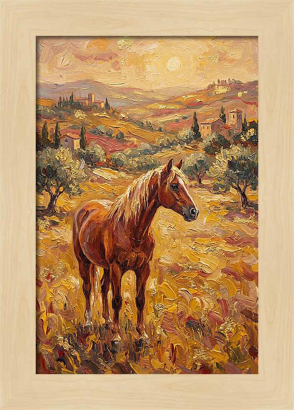 Golden Horse In Mediterranean Landscape