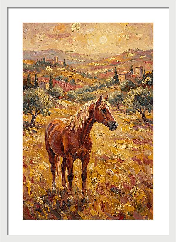 Golden Horse In Mediterranean Landscape