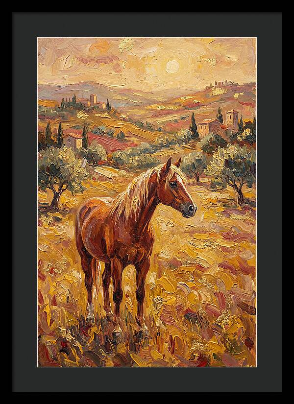 Golden Horse In Mediterranean Landscape