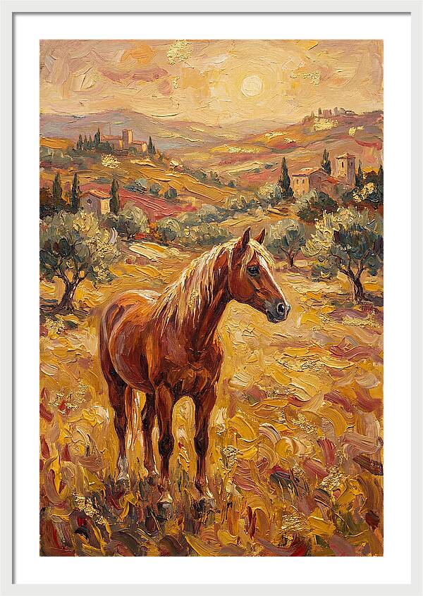 Golden Horse In Mediterranean Landscape