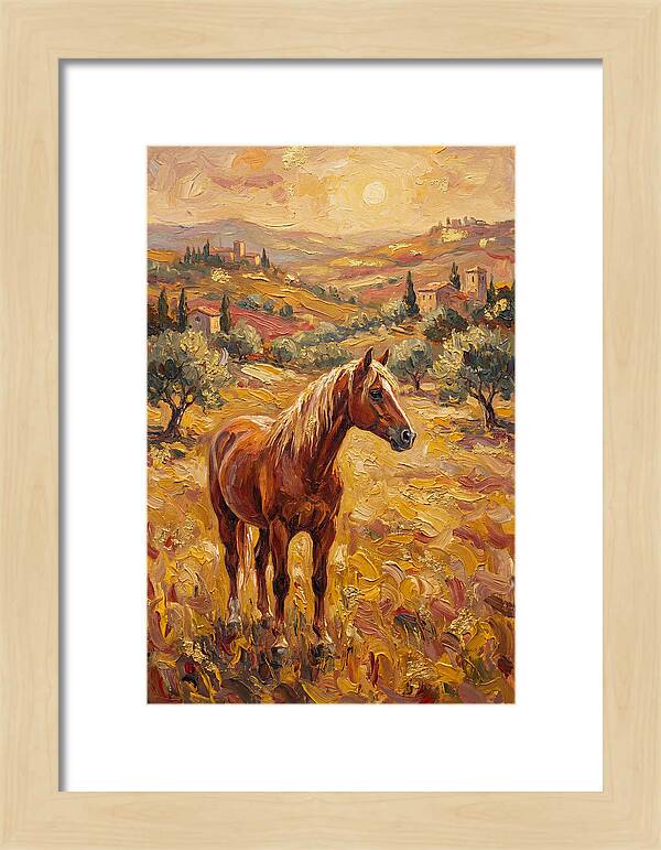 Golden Horse In Mediterranean Landscape