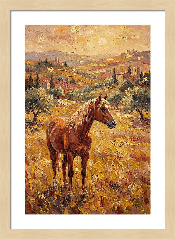 Golden Horse In Mediterranean Landscape