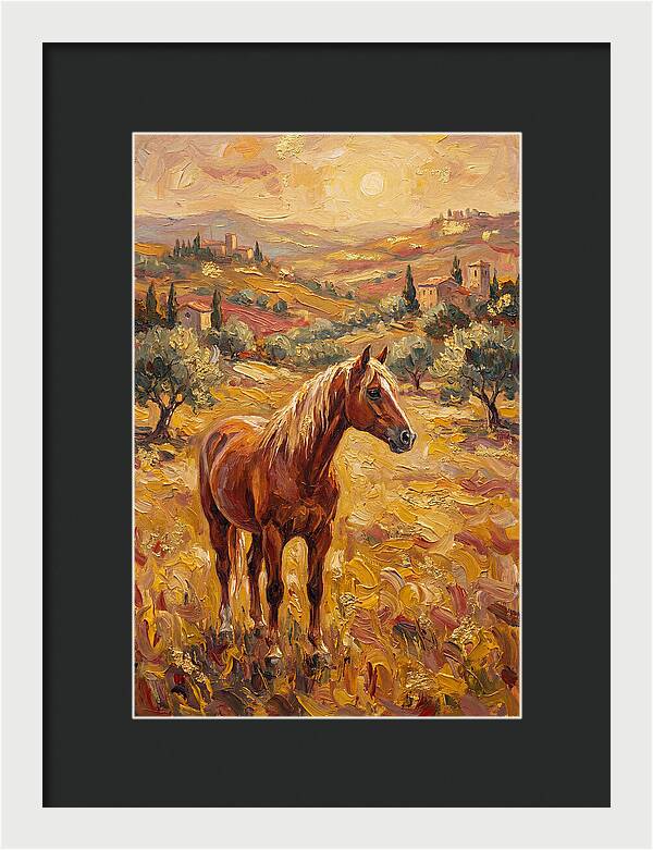 Golden Horse In Mediterranean Landscape