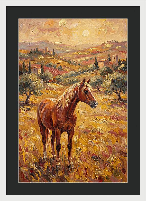 Golden Horse In Mediterranean Landscape