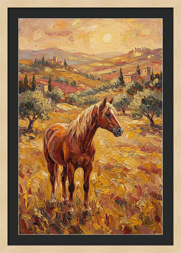Golden Horse In Mediterranean Landscape