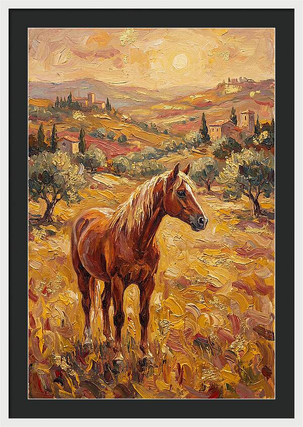 Golden Horse In Mediterranean Landscape