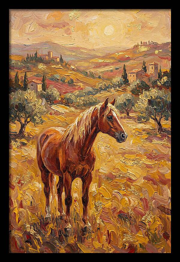 Golden Horse In Mediterranean Landscape