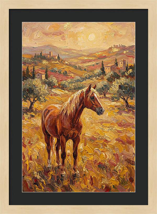 Golden Horse In Mediterranean Landscape