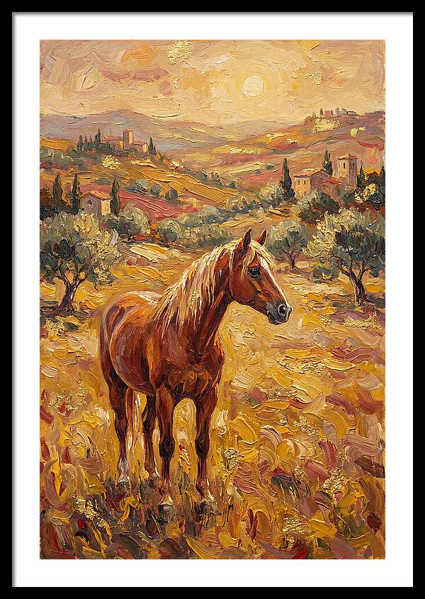 Golden Horse In Mediterranean Landscape