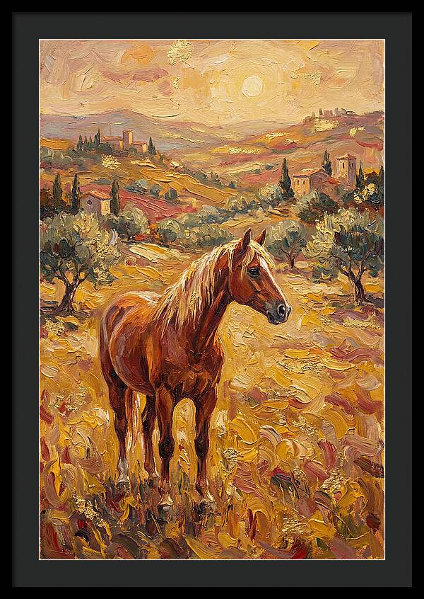 Golden Horse In Mediterranean Landscape