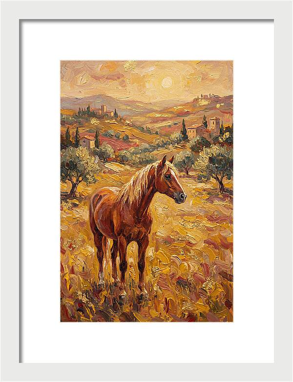 Golden Horse In Mediterranean Landscape