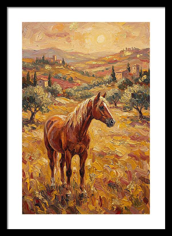 Golden Horse In Mediterranean Landscape