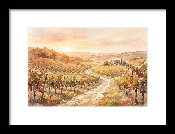 Golden Hour Light On Autumn Vineyard