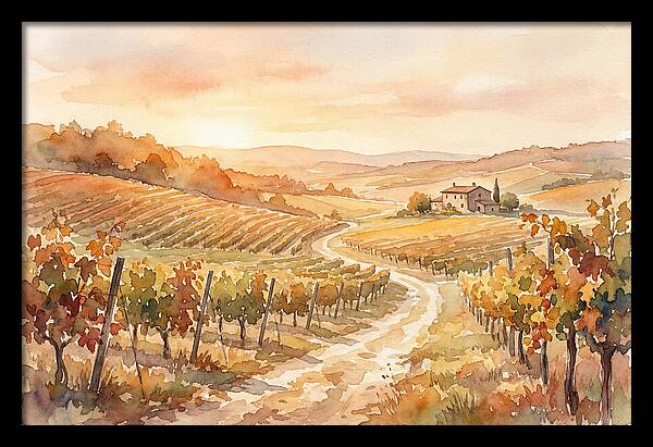 Golden Hour Light On Autumn Vineyard