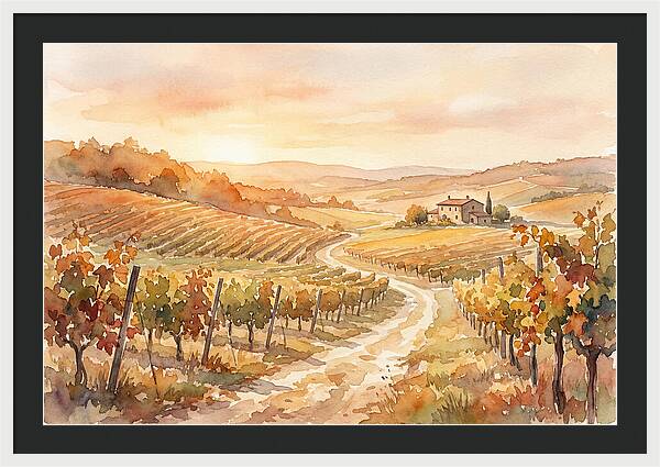 Golden Hour Light On Autumn Vineyard
