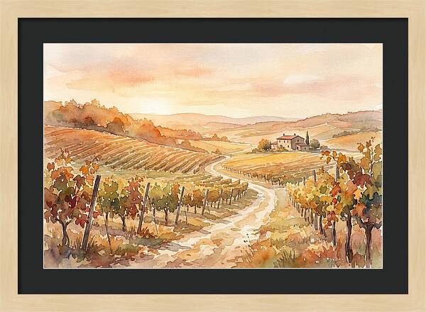 Golden Hour Light On Autumn Vineyard