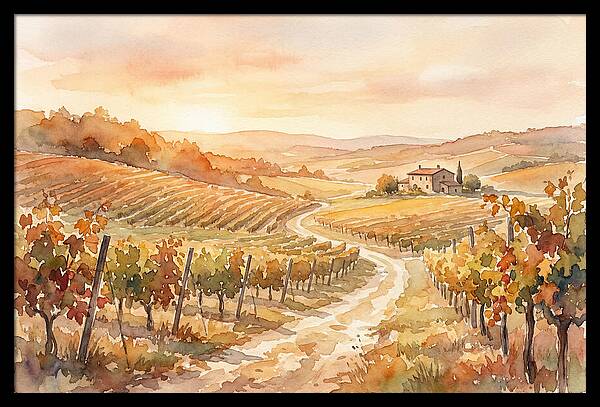 Golden Hour Light On Autumn Vineyard