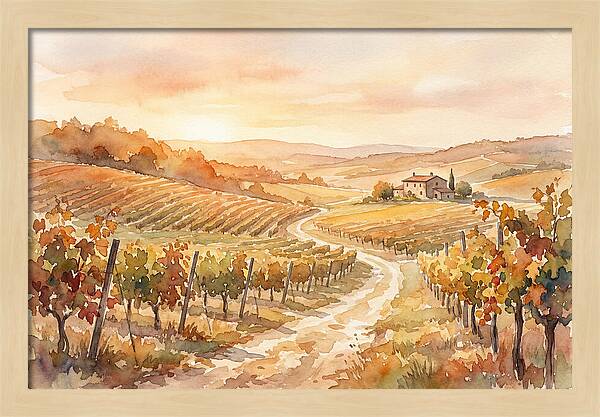 Golden Hour Light On Autumn Vineyard