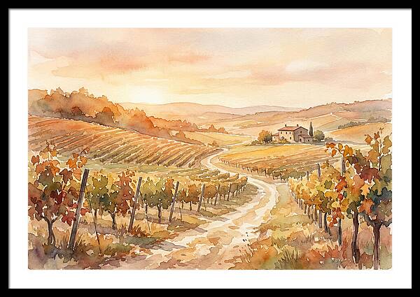 Golden Hour Light On Autumn Vineyard