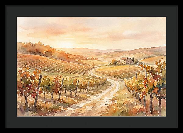Golden Hour Light On Autumn Vineyard