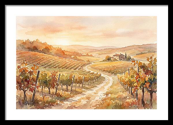 Golden Hour Light On Autumn Vineyard