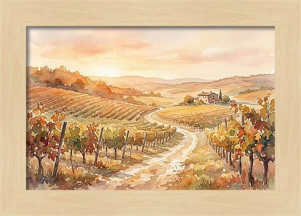 Golden Hour Light On Autumn Vineyard