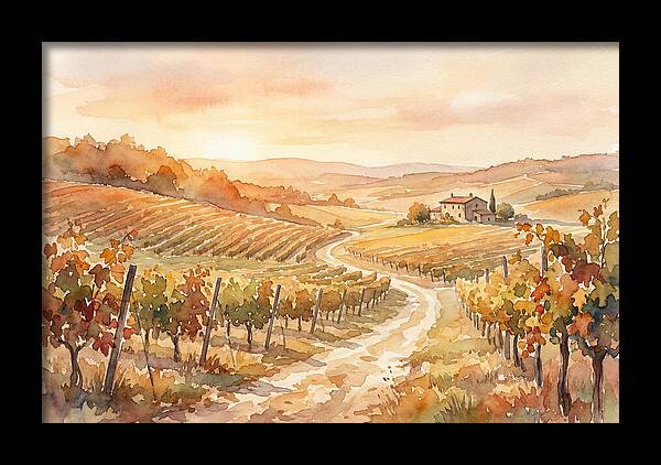 Golden Hour Light On Autumn Vineyard