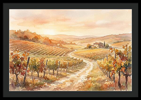 Golden Hour Light On Autumn Vineyard