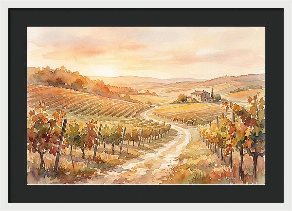 Golden Hour Light On Autumn Vineyard