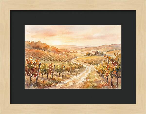 Golden Hour Light On Autumn Vineyard