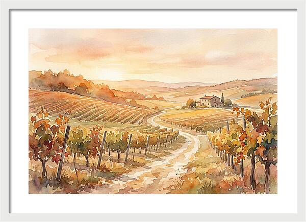 Golden Hour Light On Autumn Vineyard