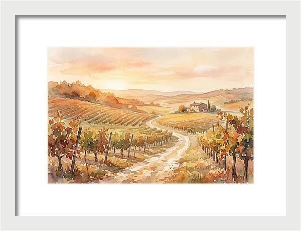 Golden Hour Light On Autumn Vineyard