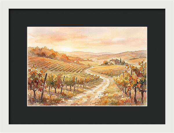 Golden Hour Light On Autumn Vineyard