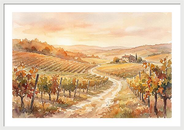 Golden Hour Light On Autumn Vineyard