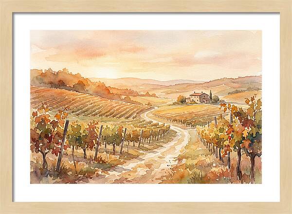 Golden Hour Light On Autumn Vineyard